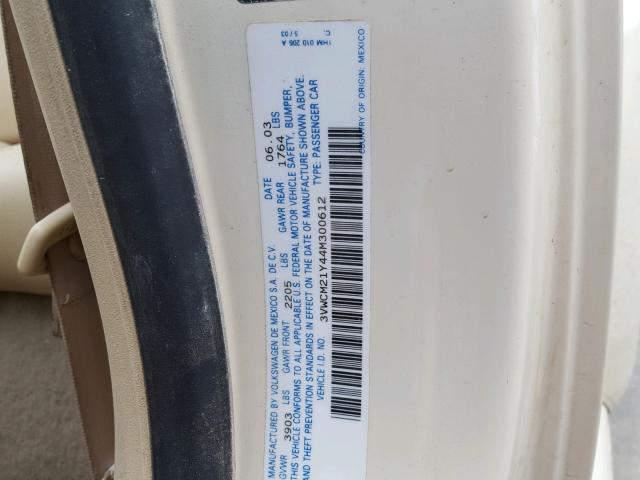 3VWCM21Y44M300612 - 2004 VOLKSWAGEN NEW BEETLE 奶油色 照片 10