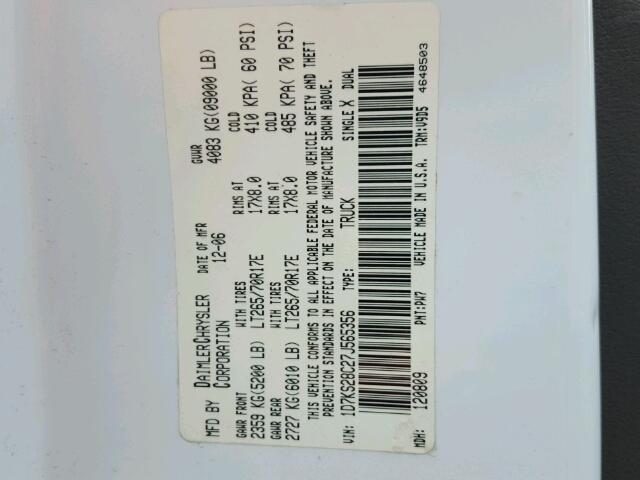1D7KS28C27J565356 - 2007 DODGE RAM 2500 S WHITE photo 10