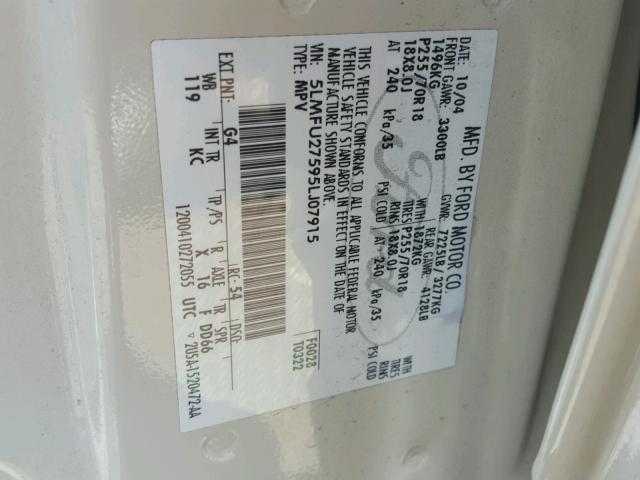 5LMFU27595LJ07915 - 2005 LINCOLN NAVIGATOR 白色 照片 10