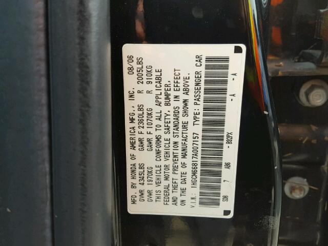 1HGCM66817A007157 - 2007 HONDA ACCORD EX BLACK photo 10