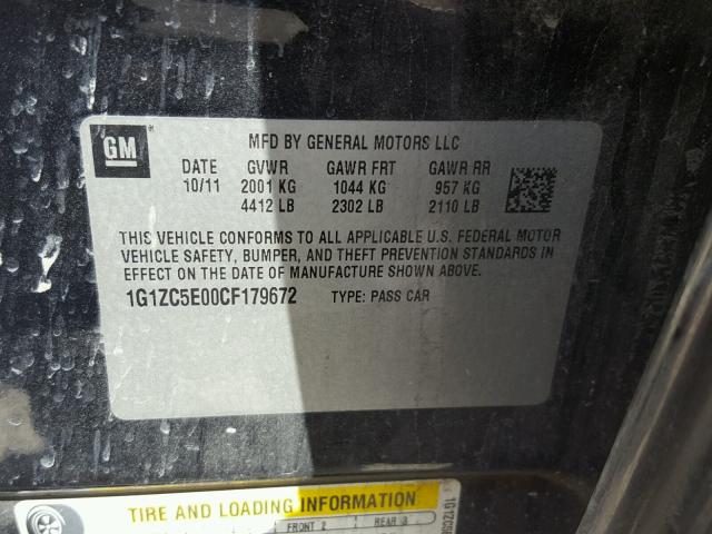 1G1ZC5E00CF179672 - 2012 CHEVROLET MALIBU 1LT 黑色 照片 10