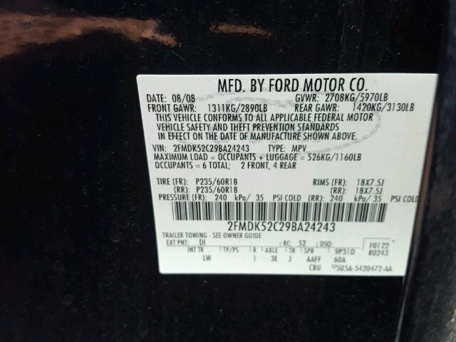 2FMDK52C29BA24243 - 2009 FORD FLEX SEL BLUE photo 10