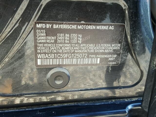 WBA5B1C59FG125072 - 2015 BMW 535 BLACK photo 10