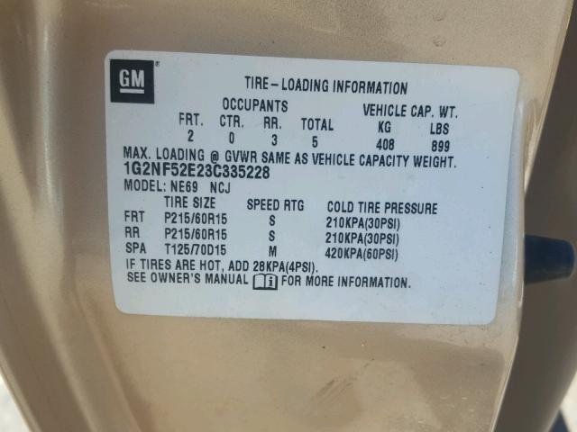 1G2NF52E23C335228 - 2003 PONTIAC GRAND AM S Qızıl foto 10