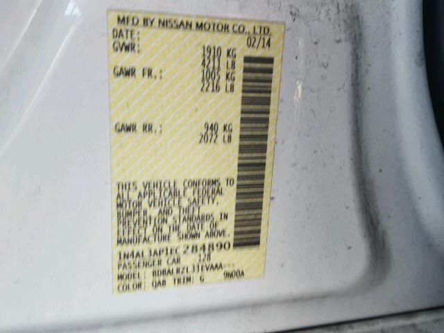 1N4AL3AP1EC284890 - 2014 NISSAN ALTIMA 2.5 WHITE photo 10