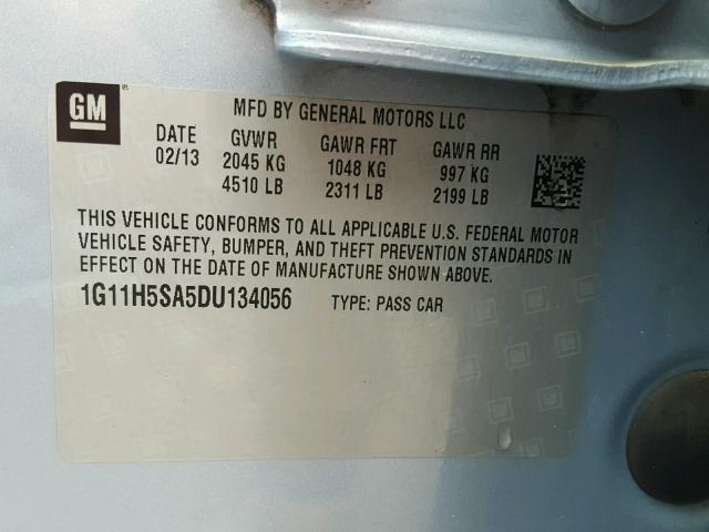 1G11H5SA5DU134056 - 2013 CHEVROLET MALIBU LTZ 蓝色 照片 10