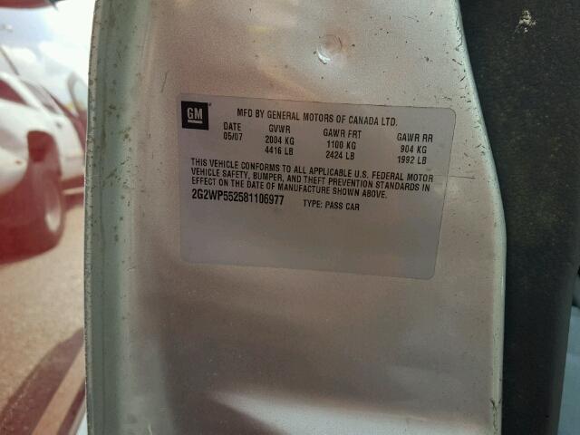 2G2WP552581106977 - 2008 PONTIAC GRAND PRIX 灰色 照片 10