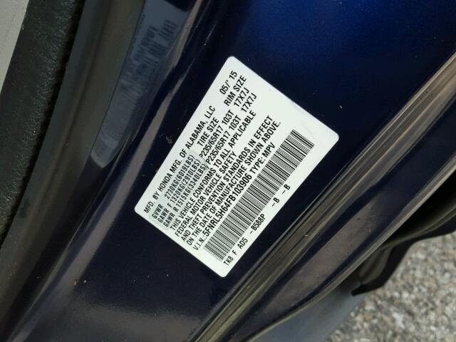 5FNRL5H64FB103906 - 2015 HONDA ODYSSEY EX BLUE photo 10