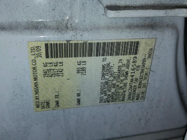 1N4AL2AP7AN416589 - 2010 NISSAN ALTIMA BAS WHITE photo 10