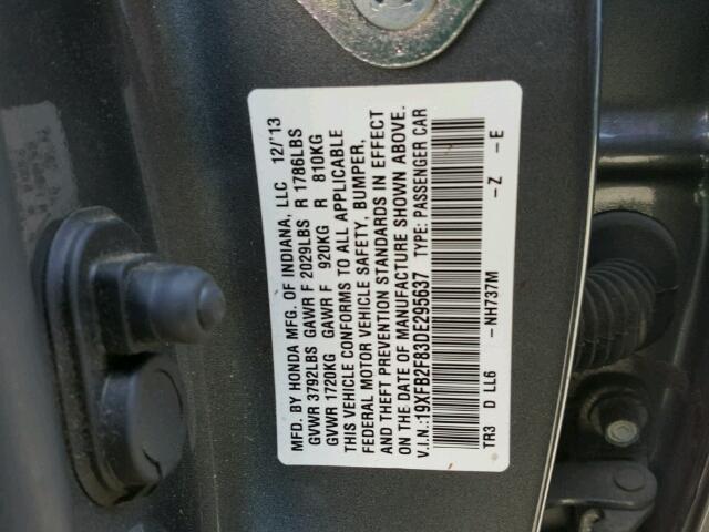 19XFB2F83DE295637 - 2013 HONDA CIVIC EX BLACK photo 10