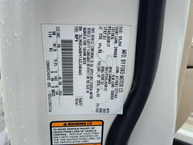 5LMEU68H14ZJ48465 - 2004 LINCOLN AVIATOR 白色 照片 10