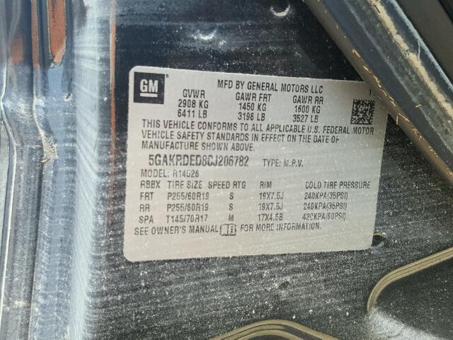 5GAKRDED8CJ206782 - 2012 BUICK ENCLAVE შავი ფოტო 10