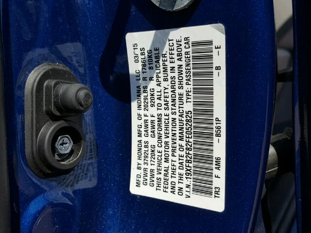 19XFB2F82FE052825 - 2015 HONDA CIVIC EX Mavi fotoğraf 10