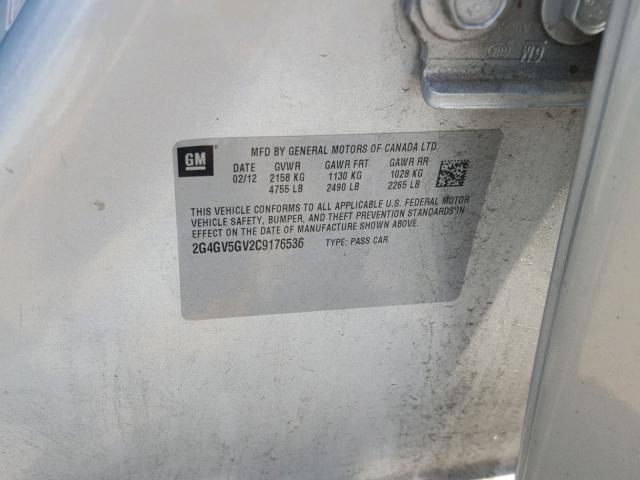 2G4GV5GV2C9176536 - 2012 BUICK REGAL GS SILVER photo 10