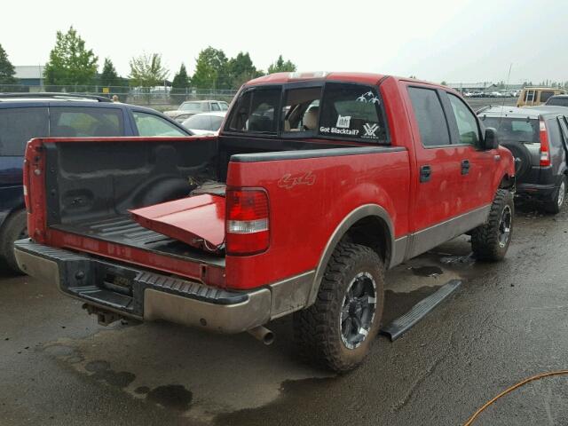 1FTPW14504KC05062 - 2004 FORD F150 RED photo 4