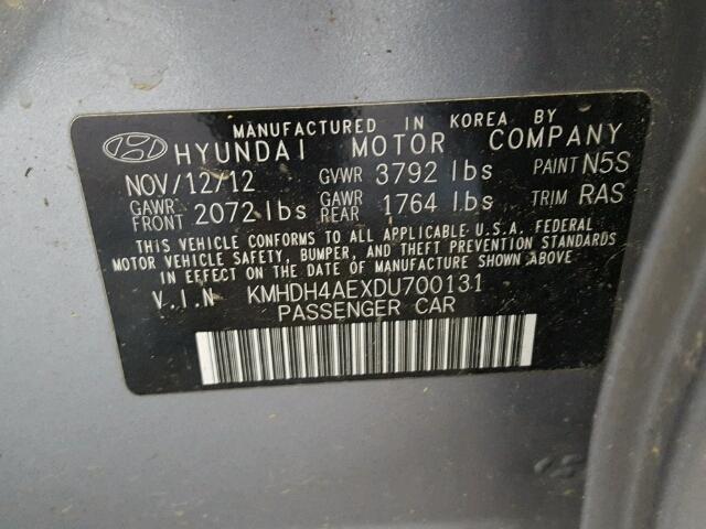 KMHDH4AEXDU700131 - 2013 HYUNDAI ELANTRA GL GRAY photo 10