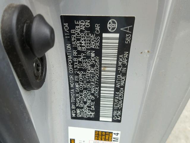 JTKDE177950032649 - 2005 TOYOTA SCION TC 银色 照片 10