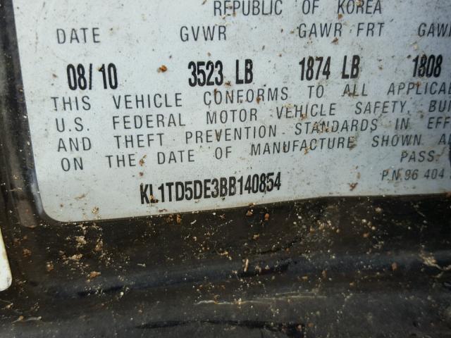 KL1TD5DE3BB140854 - 2011 CHEVROLET AVEO LS BLACK photo 10