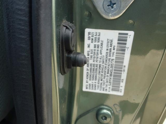 5J6YH18645L005776 - 2005 HONDA ELEMENT EX GREEN photo 10