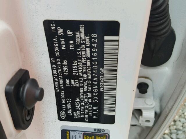 5XXGN4A74DG169428 - 2013 KIA OPTIMA EX WHITE photo 10