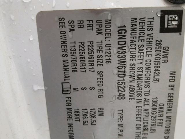 1GNDV33W67D152248 - 2007 CHEVROLET UPLANDER L 白色 照片 10