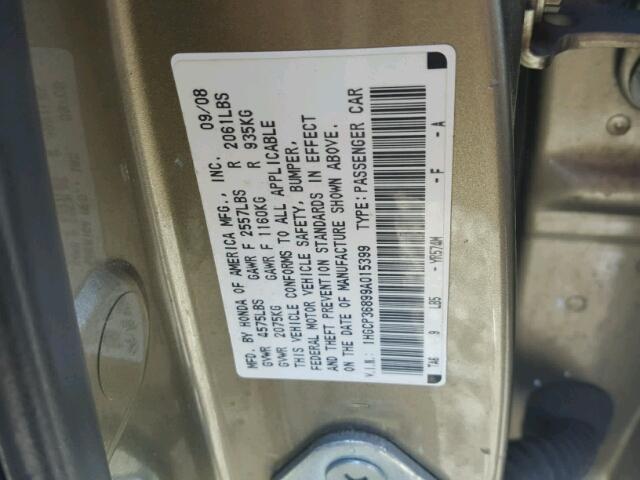 1HGCP36899A015399 - 2009 HONDA ACCORD EXL GOLD photo 10