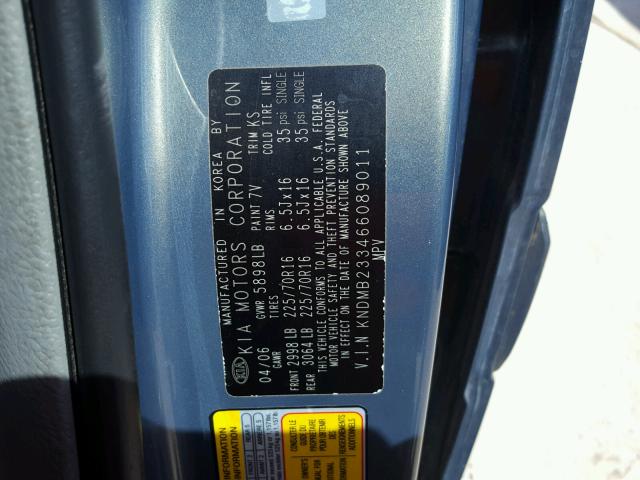 KNDMB233466089011 - 2006 KIA SEDONA EX BLUE photo 10