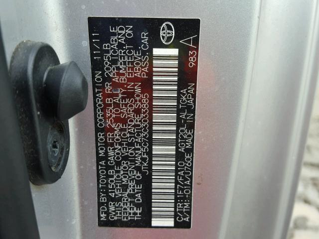 JTKJF5C73C3033885 - 2012 TOYOTA SCION TC ვერცხლისფერი ფოტო 10