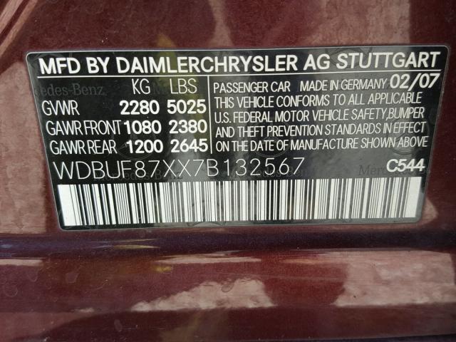 WDBUF87XX7B132567 - 2007 MERCEDES-BENZ E 350 4MAT RED photo 10