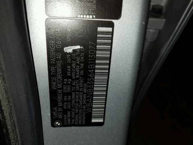 WBANB33564B113077 - 2004 BMW 545 I SILVER photo 10