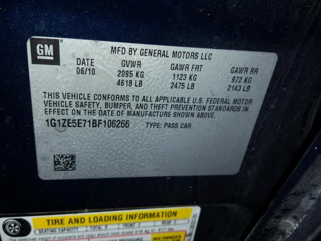 1G1ZE5E71BF106266 - 2011 CHEVROLET MALIBU LTZ 蓝色 照片 10