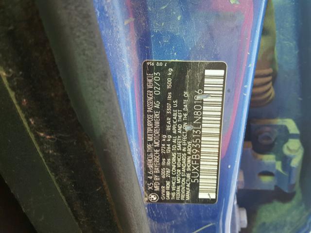 5UXFB93513LN80196 - 2003 BMW X5 4.6IS BLUE photo 10