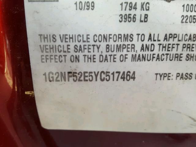 1G2NF52E5YC517464 - 2000 PONTIAC GRAND AM S RED photo 10