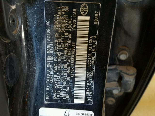 4T1BK1EB6EU102546 - 2014 TOYOTA AVALON BAS BLACK photo 10