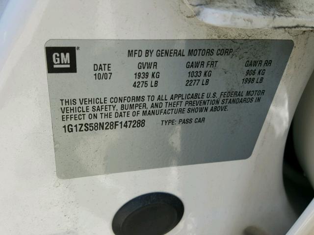 1G1ZS58N28F147288 - 2008 CHEVROLET MALIBU LS WHITE photo 10