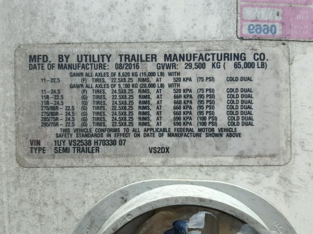 1UYVS2538H7033007 - 2017 UTILITY TRAILER WHITE photo 10