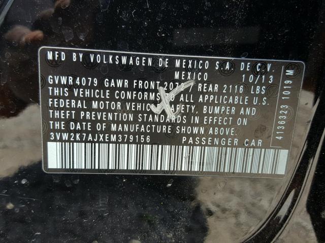 3VW2K7AJXEM379156 - 2014 VOLKSWAGEN JETTA BASE 黑色 照片 10