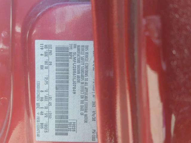 5LMFU28R61LJ07849 - 2001 LINCOLN NAVIGATOR BURGUNDY photo 10