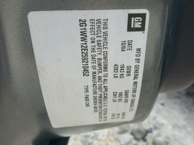 2G1WW12E259210452 - 2005 CHEVROLET MONTE CARL 灰色 照片 10