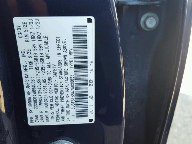 5J8TB18547A020853 - 2007 ACURA RDX TECHNO BLUE photo 10