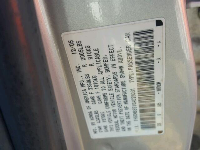 1HGCM66516A028031 - 2006 HONDA ACCORD SILVER photo 10