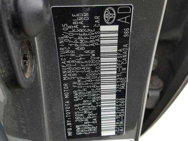 2T1BY30EX6C550304 - 2006 TOYOTA COROLLA XR 灰色 照片 10