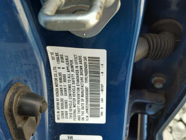 JHMZE2H56BS003687 - 2011 HONDA INSIGHT LX BLUE photo 10