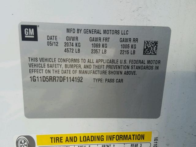 1G11D5RR7DF114192 - 2013 CHEVROLET MALIBU 1LT 白色 照片 10