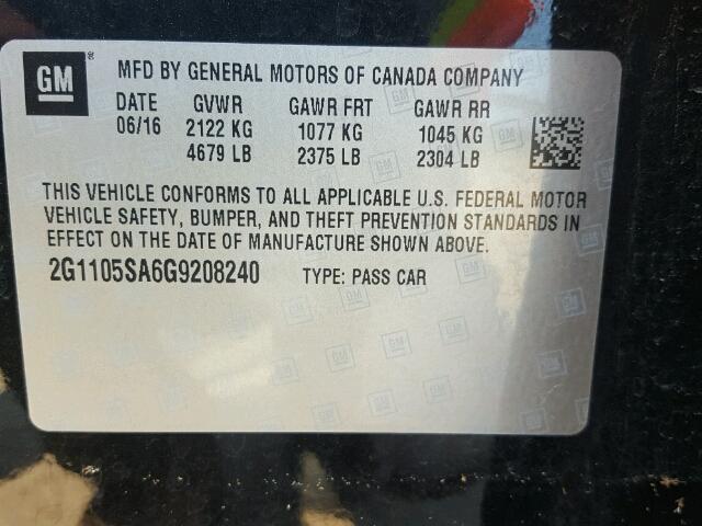 2G1105SA6G9208240 - 2016 CHEVROLET IMPALA 黑色 照片 10