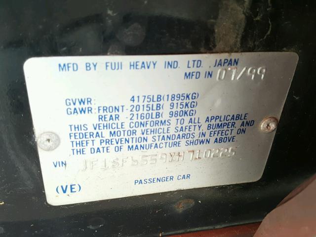 JF1SF6559YH710225 - 2000 SUBARU FORESTER S შავი ფოტო 10