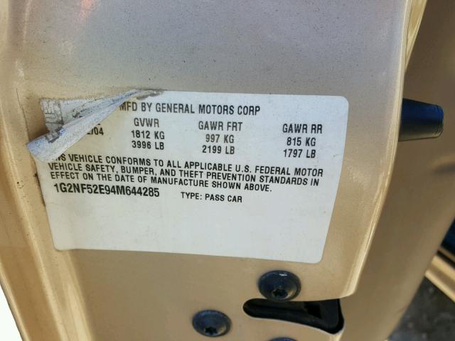 1G2NF52E94M644285 - 2004 PONTIAC GRAND AM S Qızıl foto 10