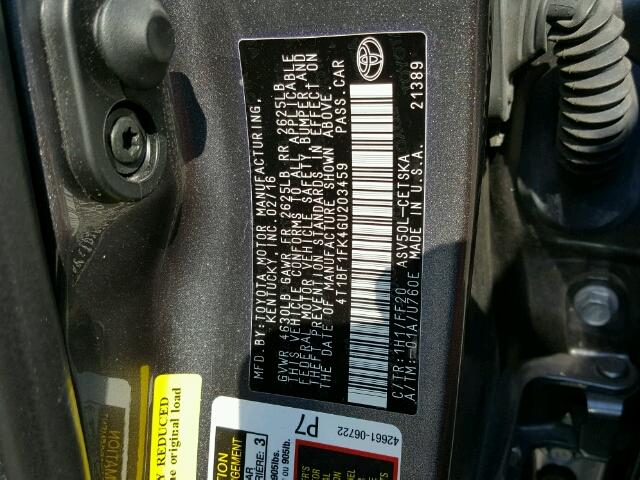 4T1BF1FK4GU203459 - 2016 TOYOTA CAMRY LE 灰色 照片 10