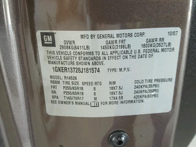 1GKER13728J181574 - 2008 GMC ACADIA GRAY photo 10