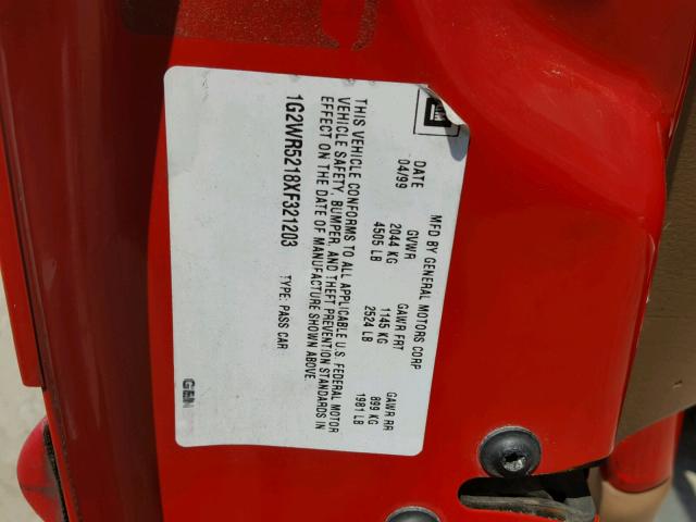 1G2WR5218XF321203 - 1999 PONTIAC GRAND PRIX RED photo 10
